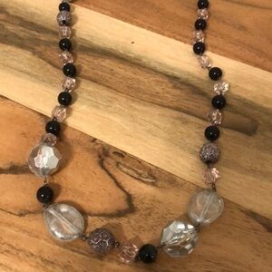Long black silver beaded necklace